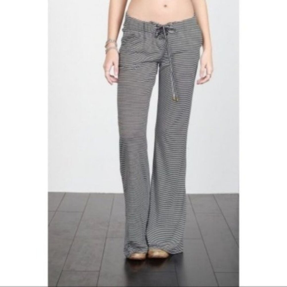 Cozy Black Stripe Drawstring Pants - Picture 1 of 4